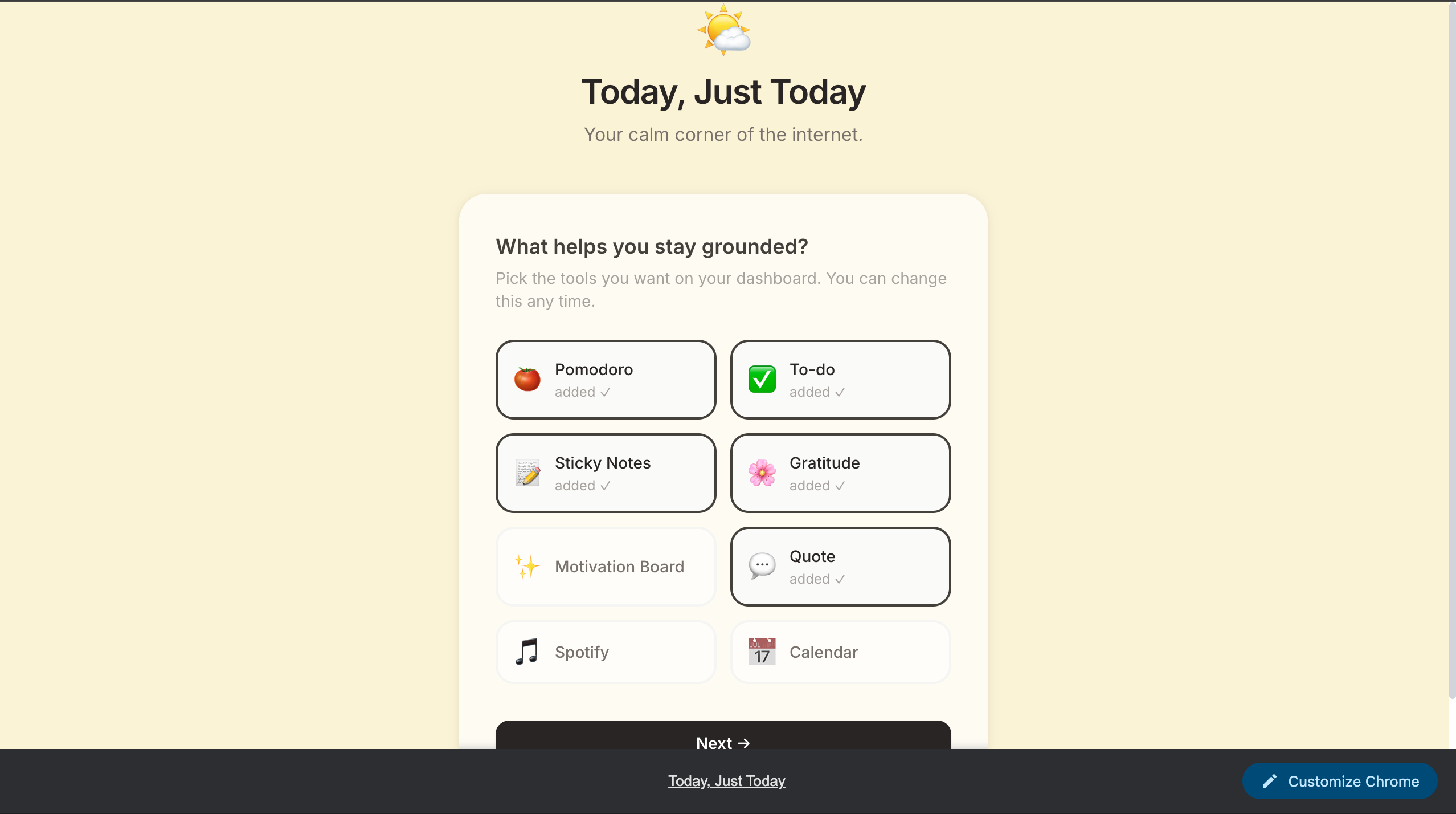 Today, Just Today new-tab dashboard
